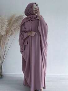 1 pezzo Abito da donna con maniche a pipistrello lunghe e hijab abbinato, adatto per uso quotidiano, abbigliamento islamico di Dubai
