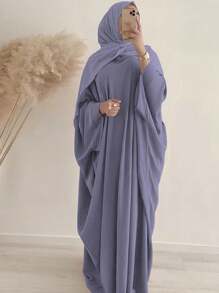 1 pezzo Abito da donna con maniche a pipistrello lunghe e hijab abbinato, adatto per uso quotidiano, abbigliamento islamico di Dubai