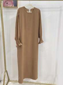 1pc Elegant Casual Solid Color Chiffon Loose Abaya, Suitable For Women's Daily Outdoor Wear, Spring/Summer/Autumn, Muslim Dress
