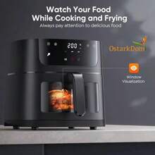 ostarkdom Milmeggium 6L Oil-Free Air Fryer, 8 Preset Cooking Modes, Viewing Window, LED Touchscreen - 1500W, 80-200°C