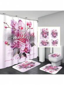 1 件/4 件母亲节花卉浴室装饰套装，带 12 个挂钩的防水浴帘，防滑浴室垫，U 型马桶垫和圆形马桶座套，适合所有浴室场合 - 彩色 - 查看 19