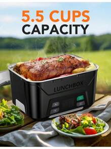 Fiambrera inalámbrica para adultos EAST OAK, fiambrera eléctrica con calentamiento automático y batería, calentador de comida portátil de 5.5 tazas con bandeja divisoria extraíble - Negro - Ver 3