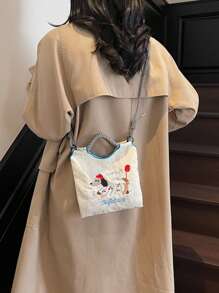 Fashionable Cartoon Dog Mini Crossbody Bag For Women, Versatile Handbag, Contrast-Color Embroidery Commuter Shoulder Bag, Phone Pouch