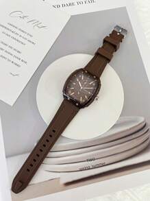 1 件女士休闲简约时尚桶形硅胶表带石英机芯腕表，适合日常佩戴 - 棕色 - 查看 6