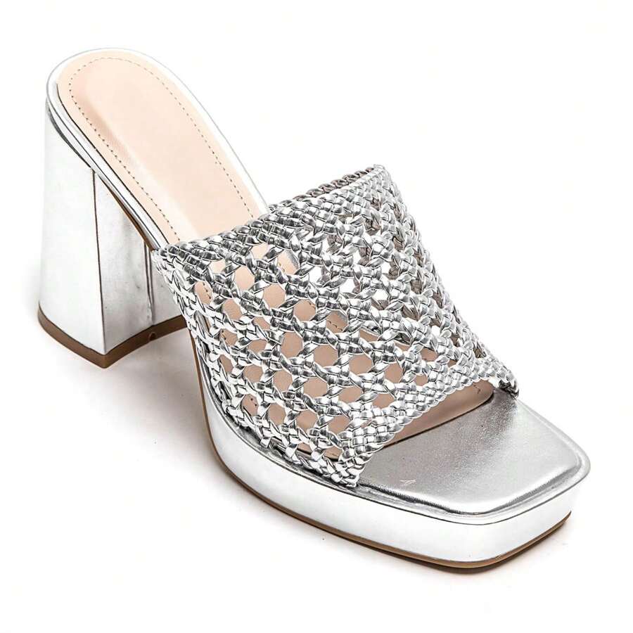 Summer Fashion Versatile Hollow-Out High Heel Sandals - Silver - View 1