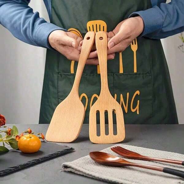1PC Minimalist Kitchen Utensils - Non Stick Wooden Shovel And Slotting Sharpener With Elegant And Natural Design, Smooth Surface, Multi Purpose, Space Saving, Handmade Classic Style, Eternal Cooking Feeling, Gift For Kitchen Workers, Rural Style