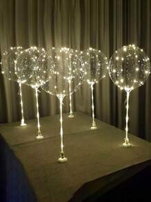 12 szt. (6 zestawów) - lampki LED na balony, przezroczysty wzór Bobo Ball, urodziny, ślub, rocznica, walentynki, letnia dekoracja na przyjęcie na plaży, dekoracja przyjęcia w pomieszczeniu, ciepłe białe prezenty powrót do szkoły artykuły szkolne wystrój pokoju