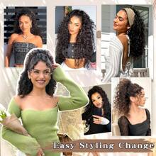 马尾辫接发，卷曲拉绳马尾辫接发，适合自然黑色卷曲夹式接发，18 英寸合成假发，适合日常派对，1B