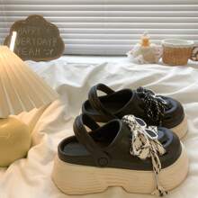 New Fashion Thick Bottom Hollow Out Sandals, Summer Garden Party Beach Shoes, Wedge Platform Ladies Slip-On Casual Breathable Non-Slip Increased Height Loafers