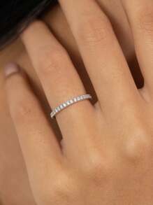 1pc 1.4-1.8mm Round Cut Wedding Ring, Semi-Eternity Ring, Full Circle Pave Diamond Stackable Ring, Single Claw Set Wedding Band - Silver - View 7