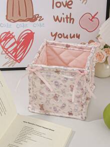 1 个可爱黑色波尔卡圆点立体蝴蝶结收纳篮，桌面杂物收纳篮，防水化妆刷护肤篮，桌面装饰，化妆品收纳盒，便携式野餐篮，情人节礼物 - 彩色 - 查看 9