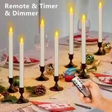 24 Pack Flameless Taper Candles In Candleholders With Remote Timer , LED Candlesticks Flickering, Battery Operated Candles, 10.6 Inches For Home Christmas Wedding Celebration Decor, Ivory