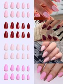 96pcs Almond Shaped Press-On Nails Set, Medium Length, Mixed Solid Colors, Glossy Finish - Fashion Women Nail Art