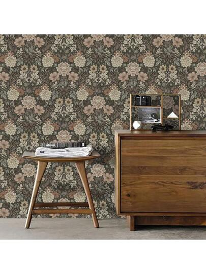 Roll Elegante Vintage Bohemian Peel Stick Wallpaper Brown/White Background Bloemen Pattern, Waterproof, Moisture Proof, Removable, Easy To Install, Home Wand Sticker, Kitchen, Bedroom, Living Room, Cabinet, Wardrobe, Tafel Furniture Refurbishment, 44*300/500/1000cm Size view 4