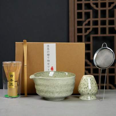 Japanese Tea Whisk & Scoop Set, Matcha Brush & Stand, Traditional Tea Ceremony Tools In Gift Box Back To School