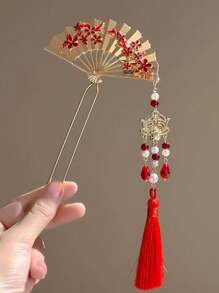 1pc Elegant Hanfu Accessory: Fan Tassel Hair Clip, Traditional Chinese Style Wedding Headpiece Hair Bun Hair Pin Hair Bun Maker Bun Hair Piece Hair Styling Pins