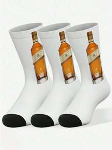 1 Pair Of 360° Printed Tall Socks Bottle Socks, Wine Bottle Printed Socks Unisex, Couple Socks, Comfortable Breathable Casual Street Socks, Alcoholic Series Holiday Gifts, Light Exercise Mid-Calf Socks