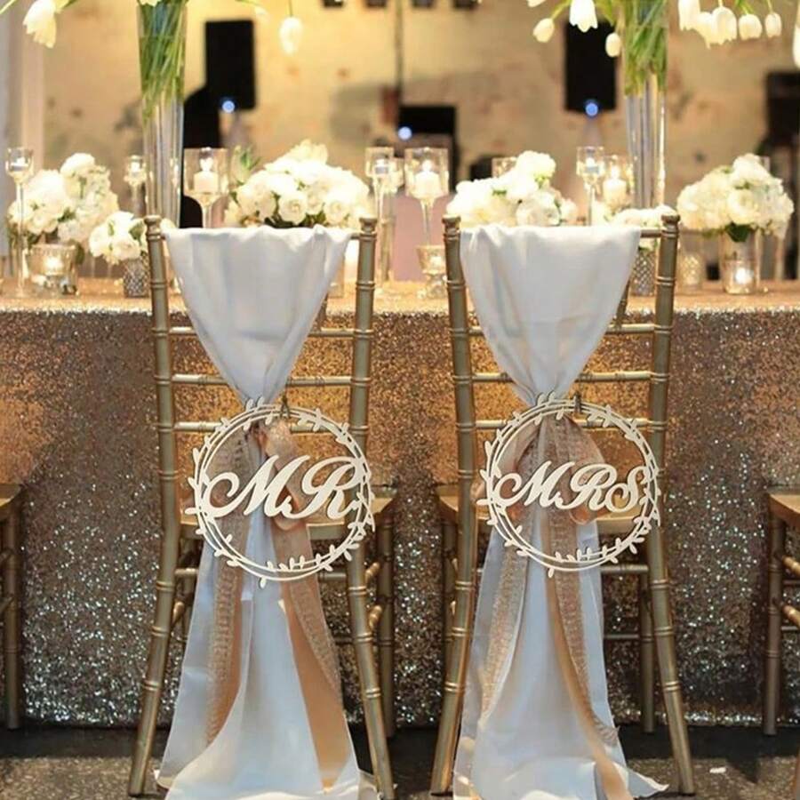 1 件婚礼椅背先生和夫人挂饰，创意字母婚礼仪式接待椅装饰，适合婚礼活动、婚礼季节 - 彩色 - 查看 1