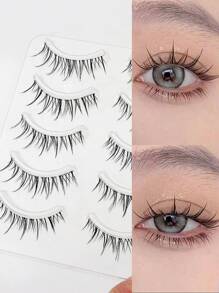 5 Pairs Natural Look Manga Fake Eyelashes - Reusable Wispy Lashes For Cosplay And Stages Comic Style