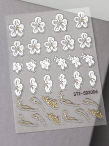 2 stuks witte hibiscusbloem 5D nagelstickers elegante witte bloemblaadjes gouden lijnontwerpen acryl gegraveerde stickers bloeiende orchideeën bloemblaadjes lente zomer manicure decoraties