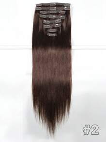 Extensiones de cabello natural color marrón oscuro tipo clip de 8 piezas en 1 paquete, extensiones de cabello humano Remy suaves y sedosos, rectos - S2 - Ver 3