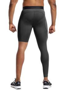 WKSK Men's Tight Fit Athletic Leggings, High Stretch Quick Dry Running Workout Tights, Basketball Compression Bottoms - Black - View 2