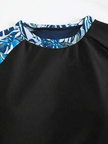 夏季海滩拼布热带印花长袖分体泳衣 - 彩色 - 查看 4