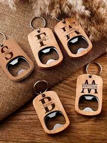 Personalizzato 1/5/10 pezzi Cavatappi in acciaio inox e legno intagliato, facile da portare con anello portachiavi, spesso, perfetto per birra, bibite, regali festa del papà, festa della mamma, Pasqua e feste