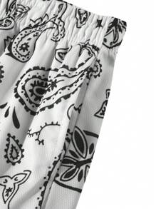 Men's Mesh Breathable Graphic Print Beach Shorts - 黑與白 - 查看 6