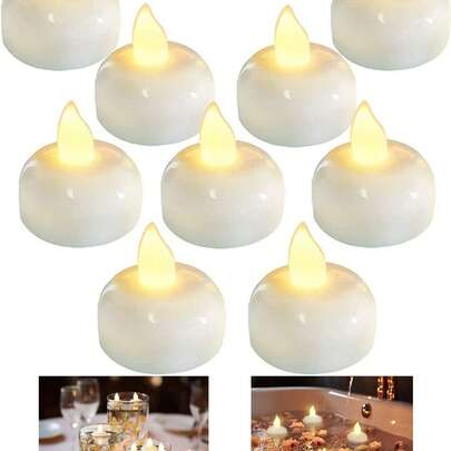 12个装 - 豪华漂浮LED蜡烛灯，无焰防水茶蜡，适用于婚礼、派对、餐厅、泳池、水疗中心、装饰和浪漫氛围（含电池）[浸入水中即可点亮] 注意：无水将无法工作。