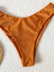 Women's Swimwear Set, Metal Decor Asymmetrical Front Bandeau With Detachable Straps, Sexy Holiday Split Bikini