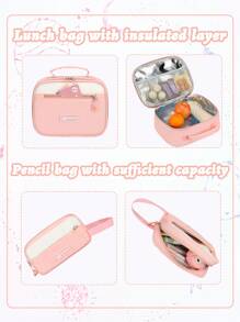 3pcs/Set - Large Capacity Girl's Backpack. Student Bag With Lunch Box Bag And Pencil Case. Simple 15.6-Inch School Laptop Backpack. Outdoor Travel Bag With Plush Ball Pendant. Back-To-School Essential. Suitable For School And Travel