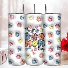 bablov 1 件 20oz 理想容量，“狗妈妈”印花，宠物主题 3D 立体视觉设计，不锈钢直管杯，随行杯，附赠不锈钢吸管和吸管刷，送给狗主人的礼物，适用于各种场景