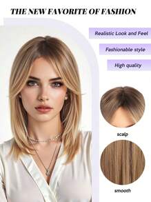 14 Inch High Quality Women's Wig, Natural Brown Color With Bangs And Layered Style, Made Of Heat-Resistant Synthetic Fiber, Suitable For Vacation, Travel, Cosplay, Parties And Daily Wear - Ombre - View 9