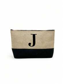 1pc Initials Printed Patchwork Women's Handbag, Makeup Bag, Teacher's Day Gift, Reusable Handbag, Women's Simple And Large Capacity Travel Makeup Bag, Multi-Functional Portable Women's Gift, Portable Leisure Storage Bag