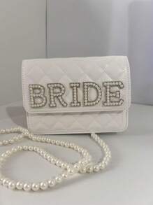1 件魅力珍珠水钻新娘和夫人和妻子白色单肩包婚礼派对单身派对婚礼季节最佳新娘礼物蜜月旅行必需品 Ins 风格搭配衣服 - 白色 - 查看 1