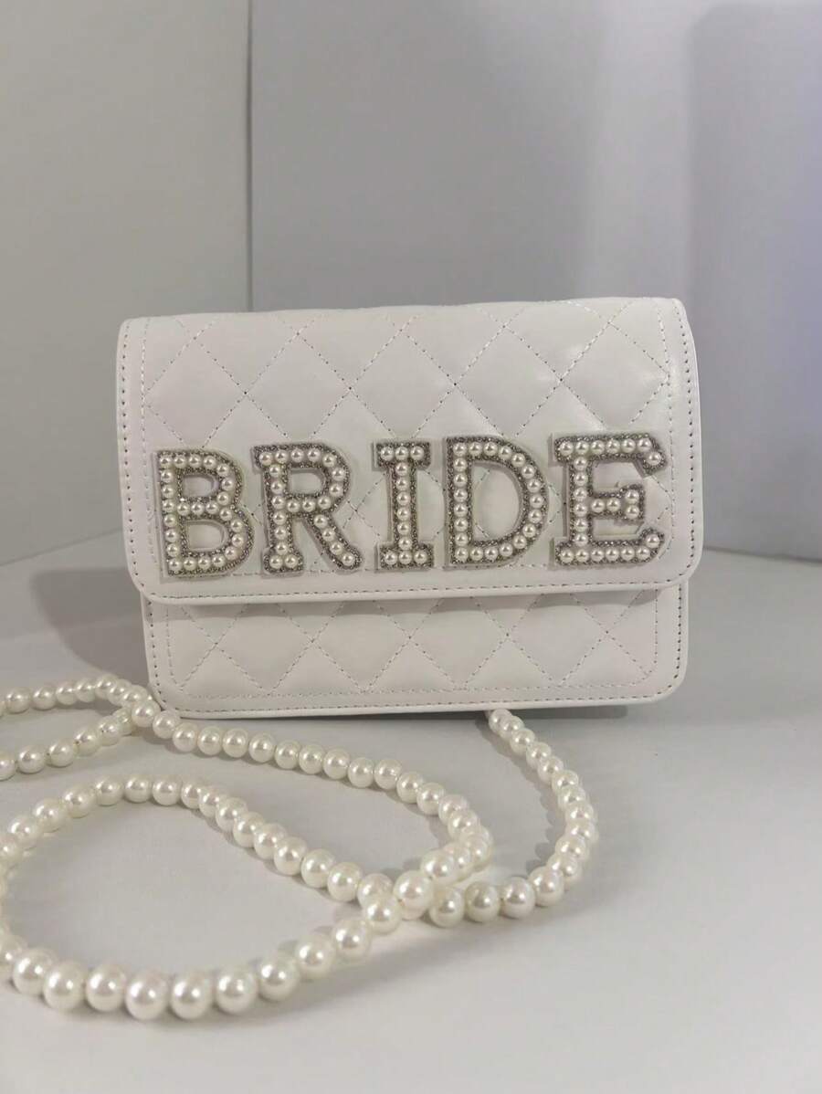 1 件魅力珍珠水钻新娘和夫人和妻子白色单肩包婚礼派对单身派对婚礼季节最佳新娘礼物蜜月旅行必需品 Ins 风格搭配衣服 - 白色 - 查看 1