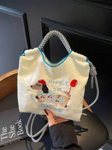 Fashionable Cartoon Dog Mini Crossbody Bag For Women, Versatile Handbag, Contrast-Color Embroidery Commuter Shoulder Bag, Phone Pouch