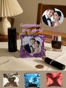 1pc Custom Change Bag Small Bag Personalized Sequin Bag Custom Photo Change Bag-Magic Double-Sided Home Decoration Personalized Gift Anniversary Decoration Home Decoration Fashion Bag For Women Wallet Mini Wallet Purse Wallet Coin Wallet