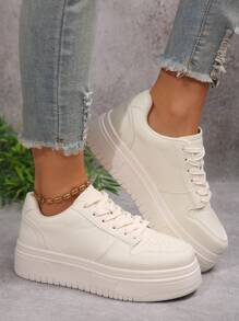 厚底白色运动鞋，2025 年春季新款软底休闲鞋 - 白色 - 查看 3