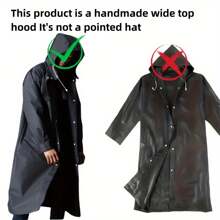 Unisex Zwarte EVA Waterdichte Regenjas, Lange Regenjas met Capuchon voor Motorfiets, Fietsen, Wandelen, Vissen - Outdooruitrusting Zonder Zakken