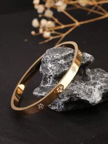 1 pièce Bracelet jonc en acier de titane Zirconia fleur 18 carats, élégant de luxe polyvalent, convient pour le port quotidien des femmes, cadeau de fête