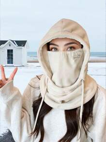 1個女式帽子和圍巾組合貝雷帽,冬季保暖毛絨帽與耳帽連帽圍巾 - 杏色 - 查看 12