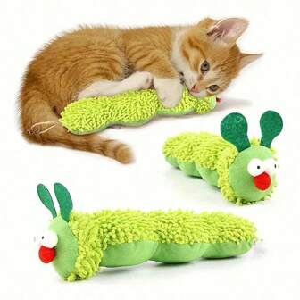 1pc Plush Caterpillar Cat Doll, Soft Plush Pet Pillow, Interesting Pet Supplies, Interactive Cat Toys, Cat Cat Self-Amusement Plush Toys With Rattle Paper For Kitties