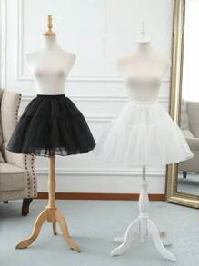 1 Stück Damen 80 cm langer Kristall Tüll Unterrock & 40 cm kurzer knochenfreier Petticoat, Lolita verstellbarer Krinolinen Petticoat, Soft Girl Puff Rock, Wolkenrock, kann zu langen & kurzen Kleidern getragen werden, geeignet für Hochzeit, Party, Auftritt, Cosplay, Tanz