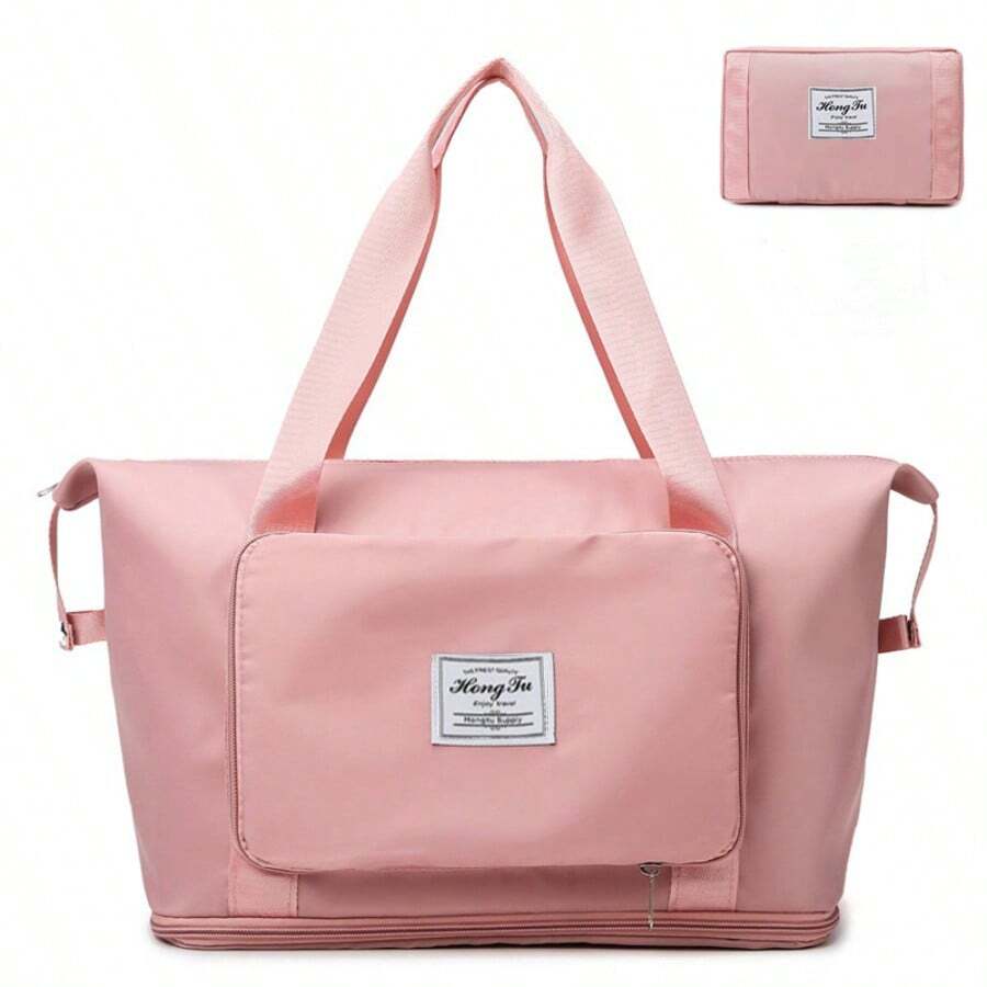 1pc Women's Travel Bag, Large Capacity Wet & Dry Separated Sports Gym Bag, Swim Bag, Carry-On Luggage, Foldable Maternity Bag - Pink - View 1