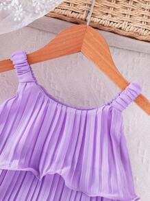 Summer Baby Girls' Sleeveless Ruffle Cake Dress, Solid Color Suspender Design - Purple - View 4