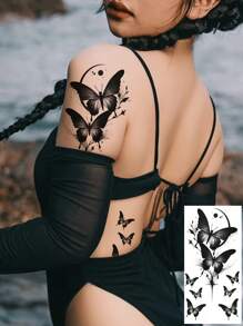 Set di 5 tatuaggi temporanei, con disegni di rose rosse e nere, piume e farfalle nere, impermeabili, adatti a braccia, gambe, cosce, petto, polpacci, caviglie e addome, sicuri, facili da usare e rimuovere, adatti sia per uomini che per donne