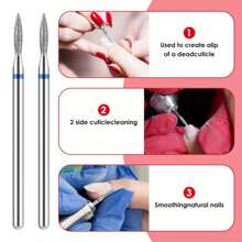 Set de 7 piezas de brocas de taladro de uñas con forma de llama con diamante y estuche - Herramientas de manicura profesionales, Limas de uñas eléctricas, Brocas de carburo de 3/32" para la limpieza precisa de cutículas y uso en el hogar y salón