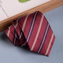 1条酒红色条纹校服风格手工领带，适合日常、校园、街头、毕业照等场合，也可作为圣诞装饰服饰。 - 彩色 - 查看 6